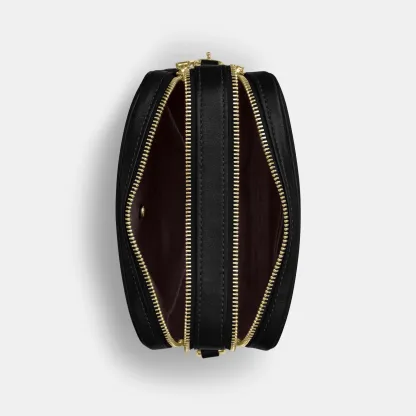 COACH®,Mini Carey Crossbody Bag,Leather,Recycled Polyester,Crossbody,Logo,Metal,Casual,Black,Inside View,Top View