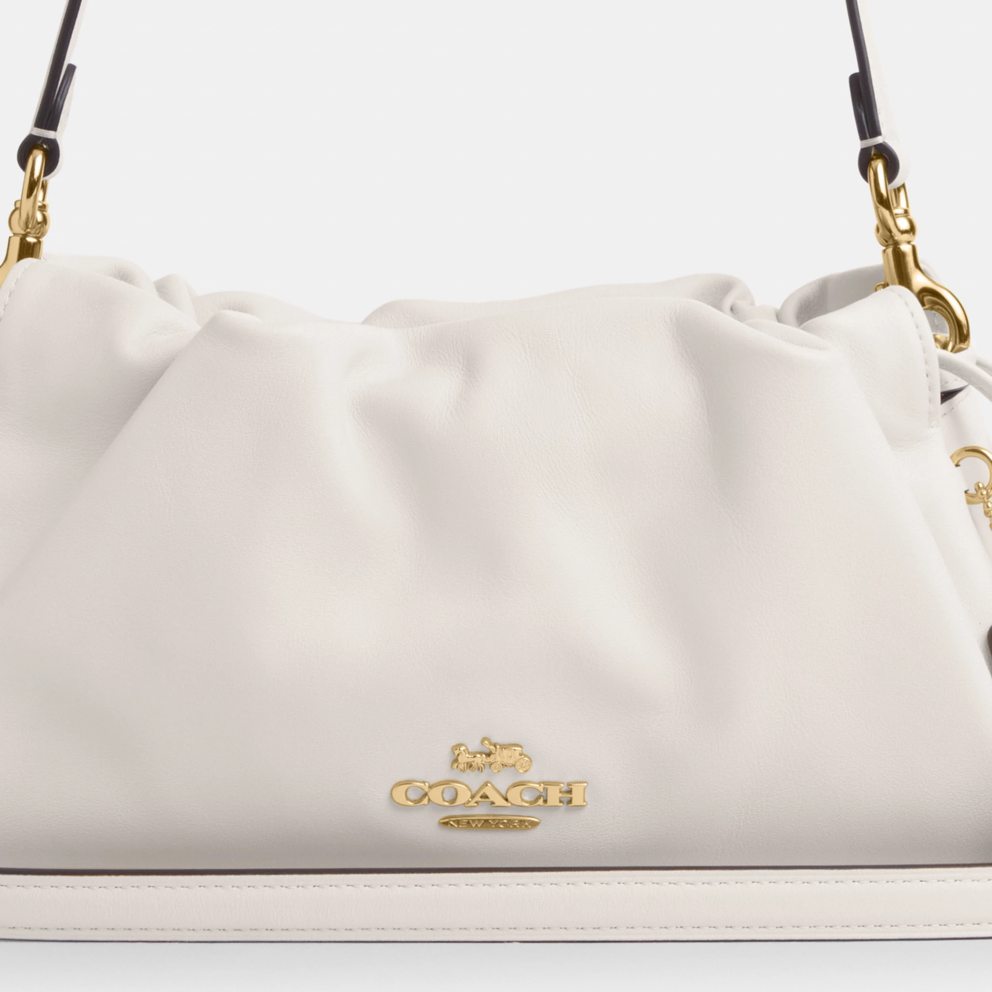 COACH®,Faye Shoulder Bag,Shoulder Bag,Metal,Ball Embellishment,Drawstring,Logo,Casual,White,Closer View