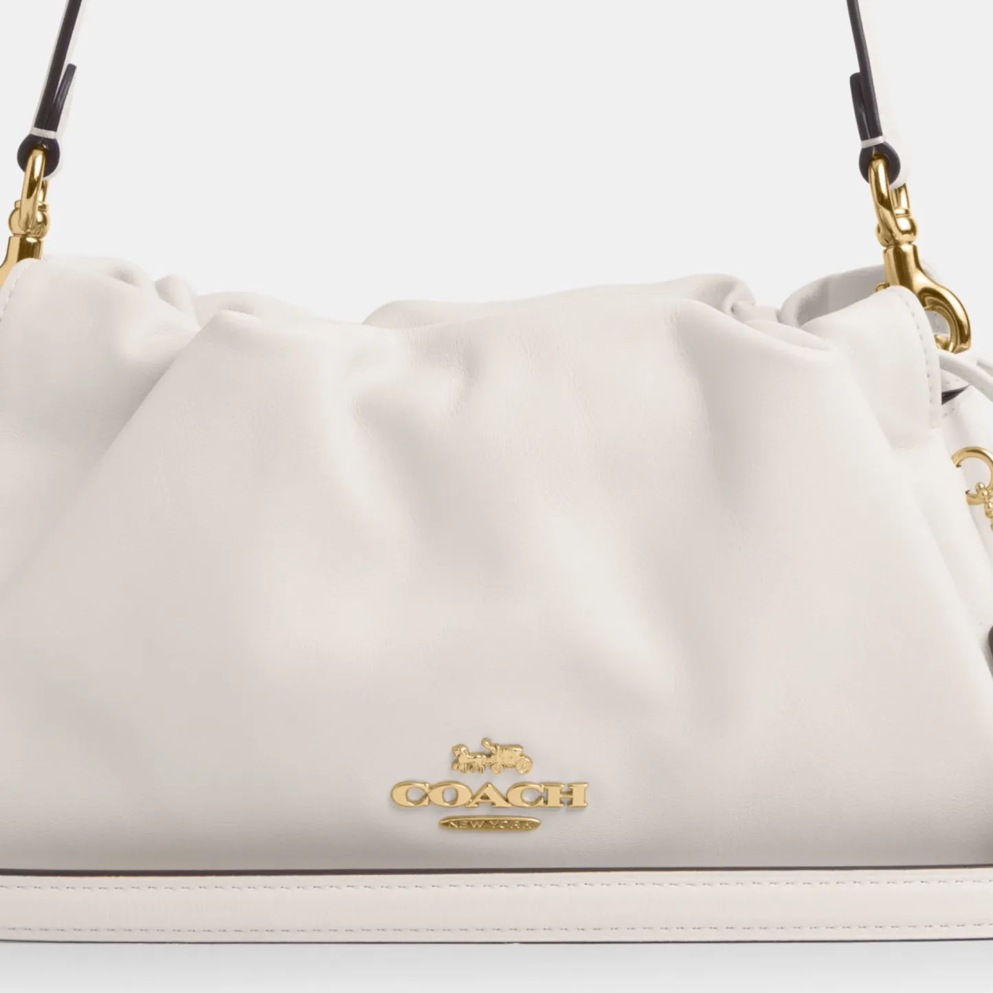 COACH®,Faye Shoulder Bag,Shoulder Bag,Metal,Ball Embellishment,Drawstring,Logo,Casual,White,Closer View