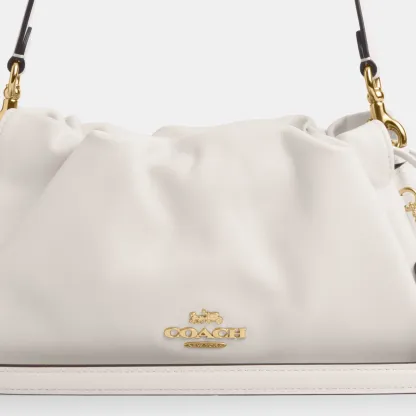COACH®,Faye Shoulder Bag,Shoulder Bag,Metal,Ball Embellishment,Drawstring,Logo,Casual,White,Closer View