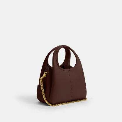 COACH®,Lana Shoulder Bag 19,Leather,Crossbody,Metal,Logo,Shoulder Guard,Brass,Casual,Brown,Angle View