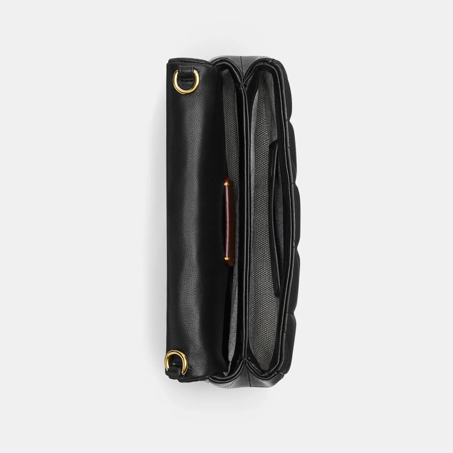 COACH®,Tabby Chain Crossbody Bag 19 With Quilting,Lining Leather,Leather,Crossbody,Wristlet,Logo,Pattern,Stitching,Embelli...,Black,Inside View,Top View