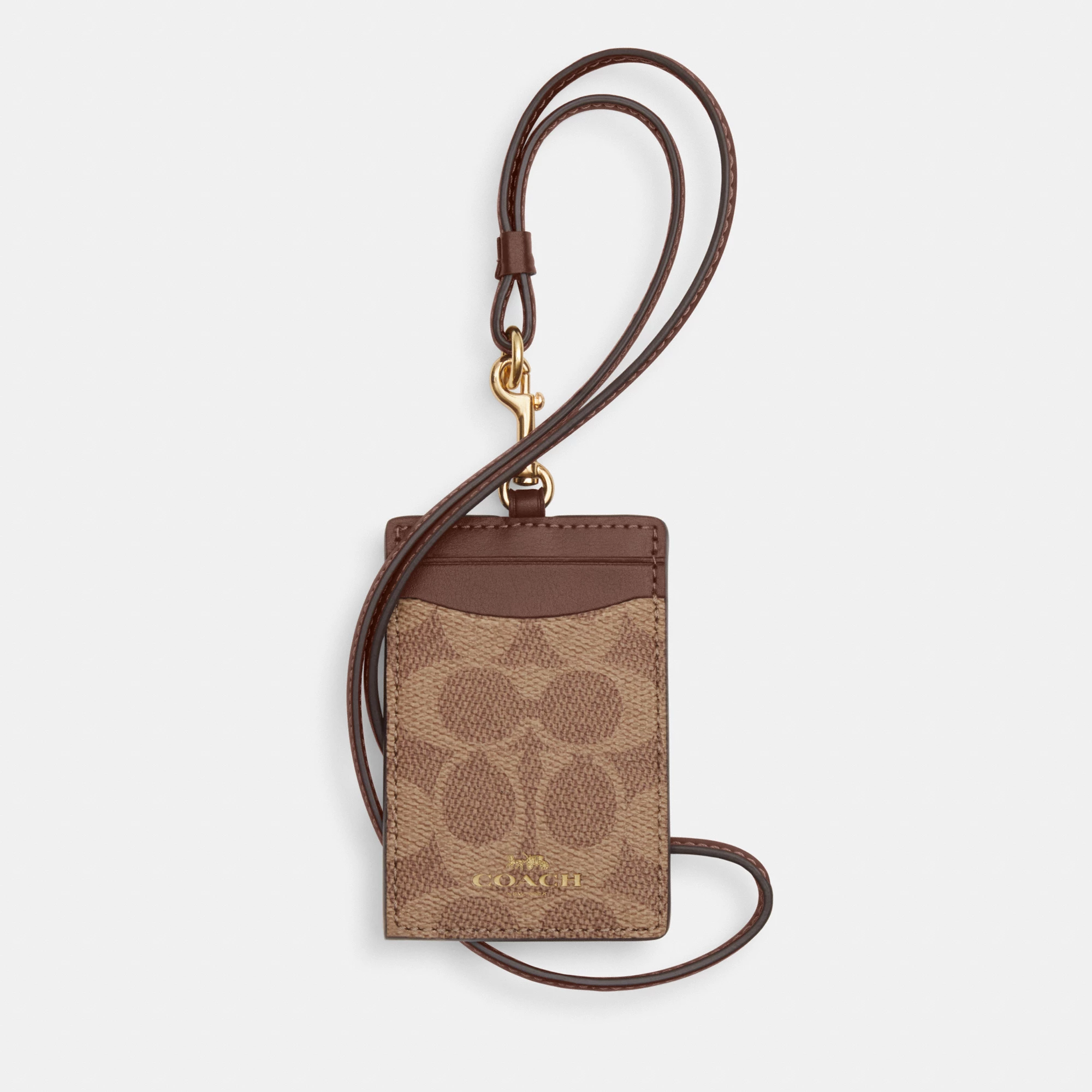 COACH®,Id Lanyard In Signaure Canvas,Canvas,Leather,Card Case,Color Block,Key Ring,Casual,Brown,Front View