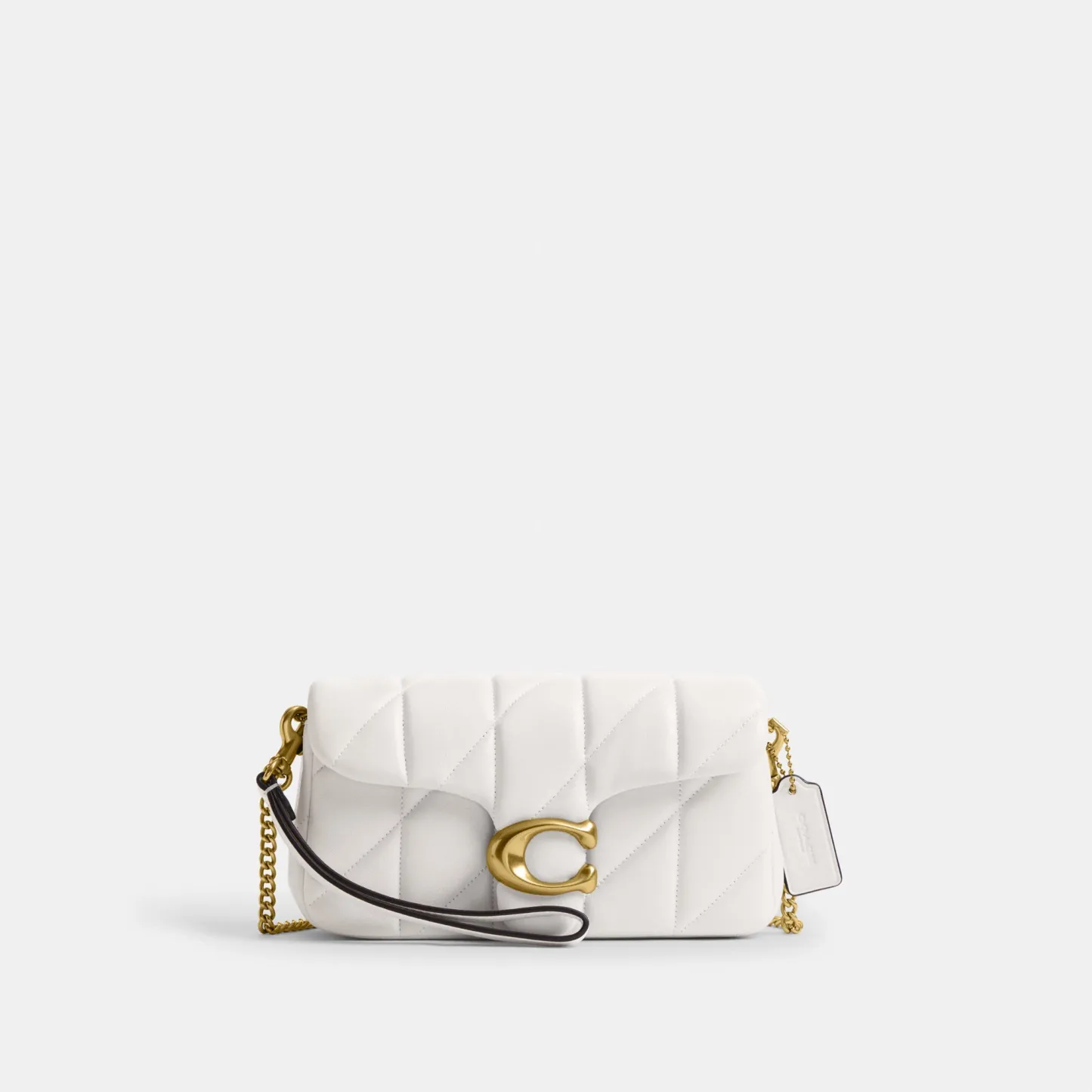 COACH®,Tabby Chain Crossbody Bag 19 With Quilting,Lining Leather,Leather,Crossbody,Wristlet,Logo,Pattern,Stitching,Embelli...,White,Front View