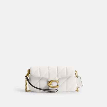 COACH®,Tabby Chain Crossbody Bag 19 With Quilting,Lining Leather,Leather,Crossbody,Wristlet,Logo,Pattern,Stitching,Embelli...,White,Front View