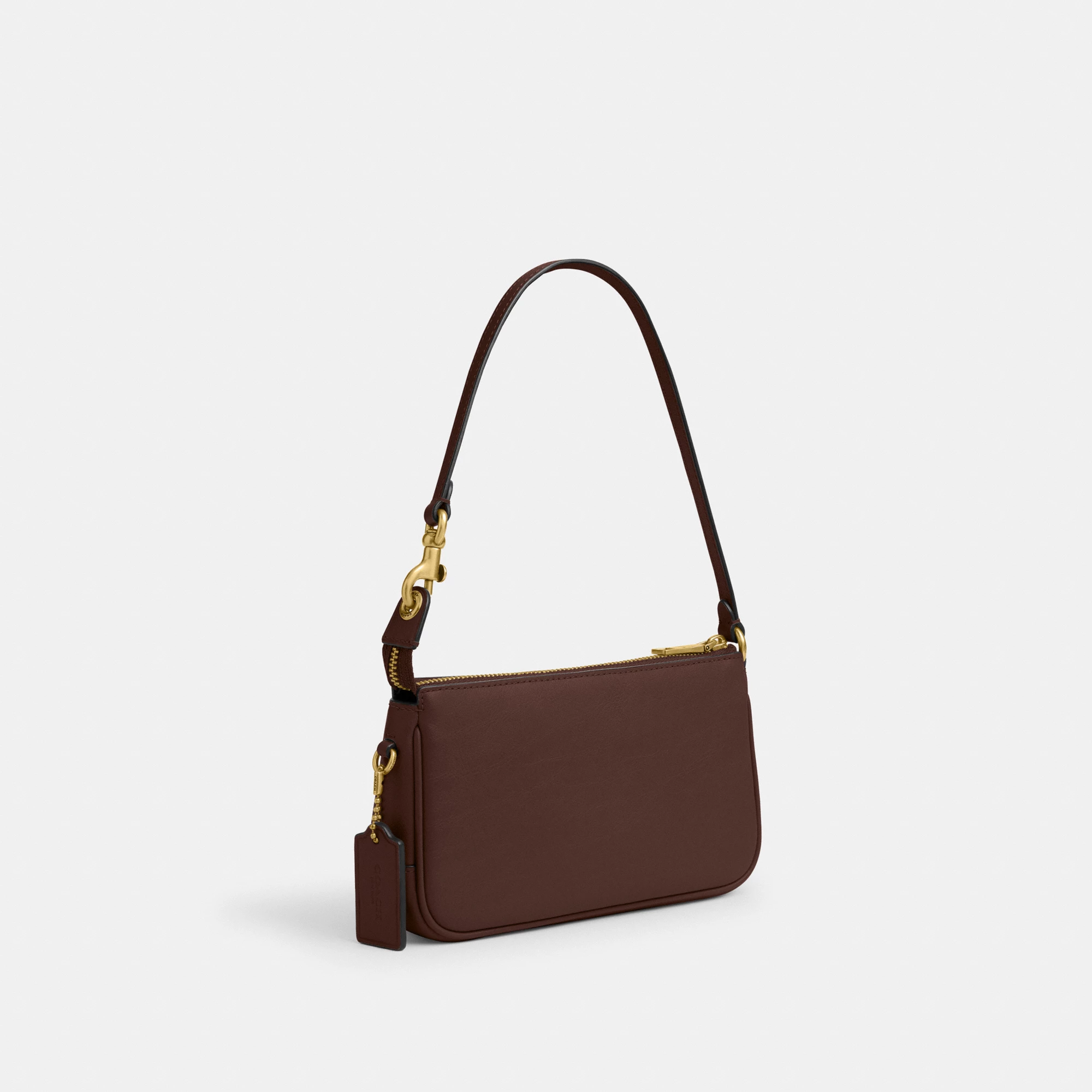 COACH®,Plaza Bag 18,Leather,Shoulder Bag,Compact,Lined,Adjustable,Brass,Gold Metal,Day Party,Brown,Angle View