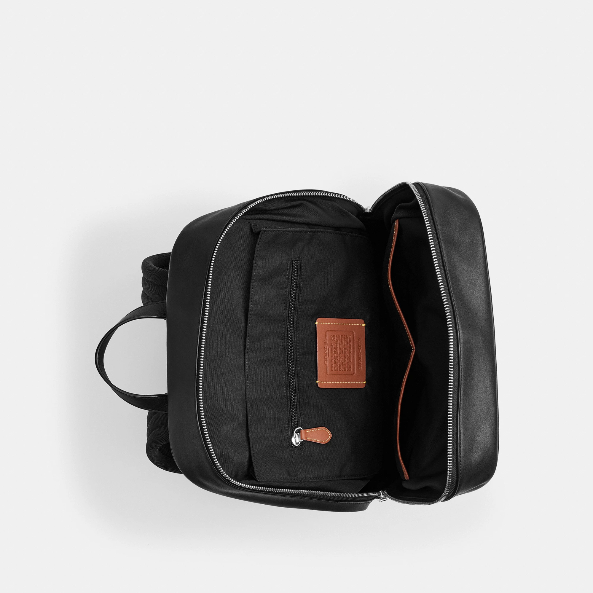 COACH®,Aiden Backpack In Signature Canvas,Canvas,Recycled Polyester,Leather,Backpack,Faux Leather,Sustainable,Suitcase Sle...,Black,Inside View,Top View