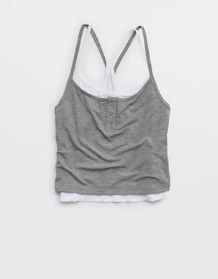 OFFLINE By Aerie Thumbs Up Layered Tank Top - Dark Heather Gray