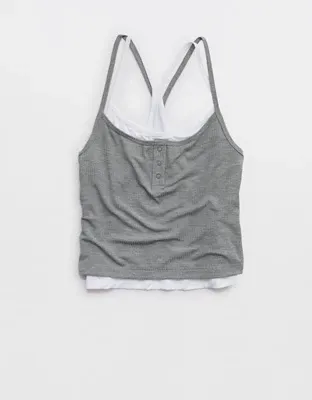 OFFLINE By Aerie Thumbs Up Layered Tank Top - Dark Heather Gray