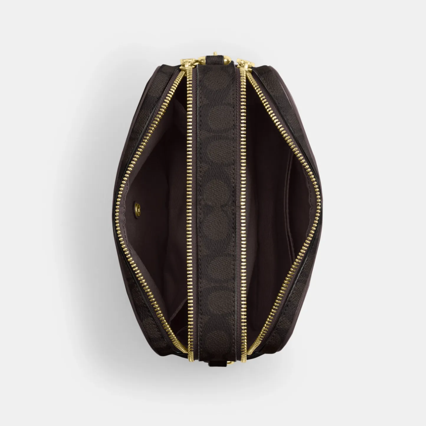 COACH®,Carey Crossbody Bag In Signature Canvas,Leather,Canvas,Recycled Polyester,Camera Bag,Metal,Logo,Sustainable,Gold Pl...,Brown,Inside View,Top View