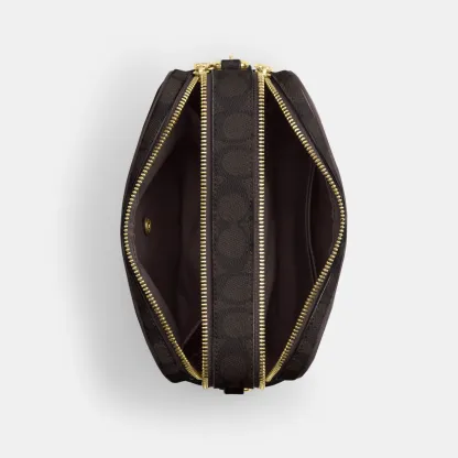 COACH®,Carey Crossbody Bag In Signature Canvas,Leather,Canvas,Recycled Polyester,Camera Bag,Metal,Logo,Sustainable,Gold Pl...,Brown,Inside View,Top View