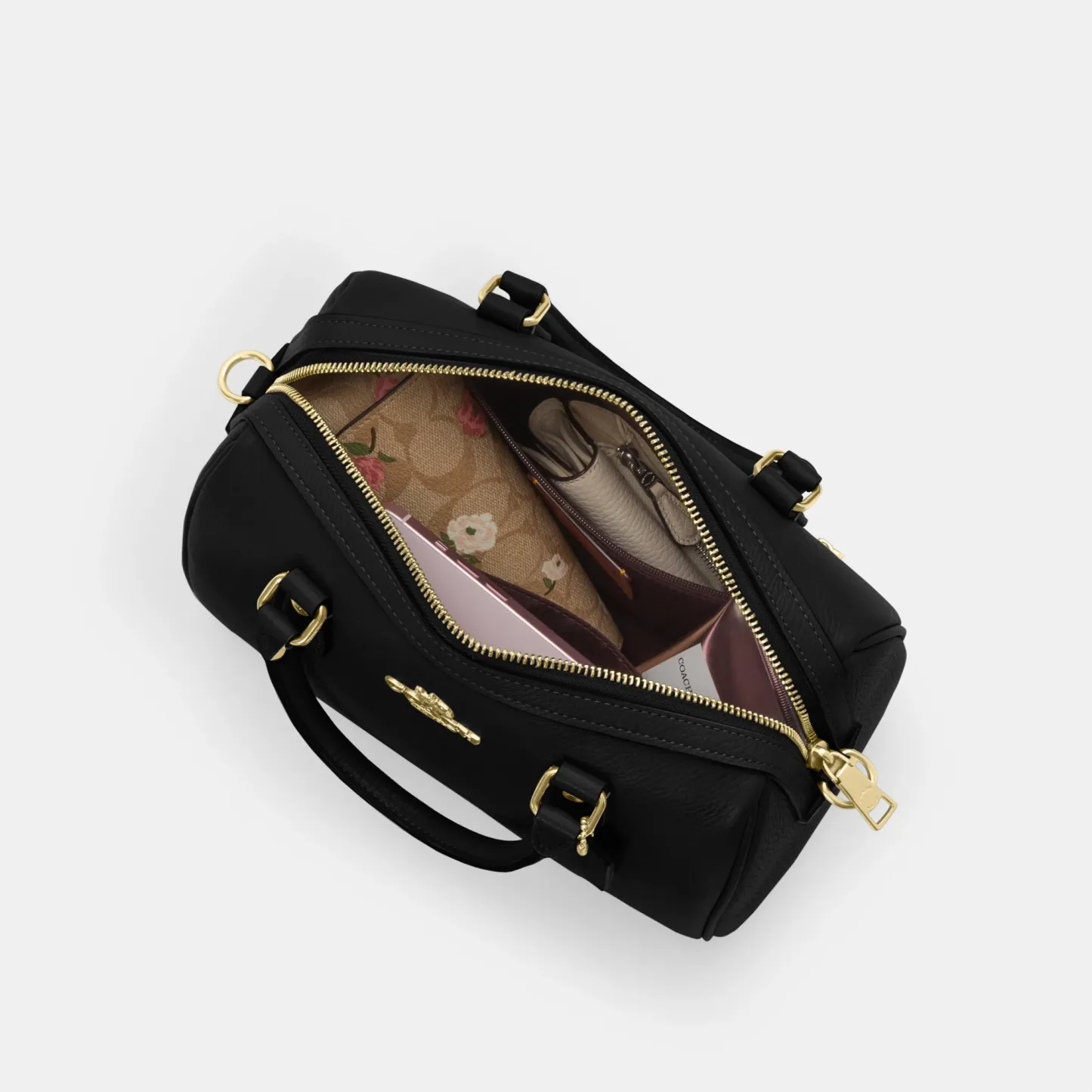 COACH®,Rowan Satchel Bag,Satchel,Logo,Casual,Work,Black,Inside View,Top View