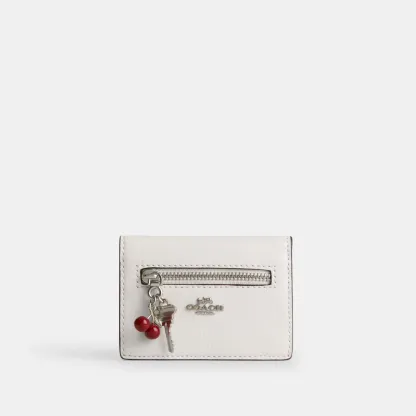 COACH®,Card Case With Charms,Leather,Card Case,Logo,Silver Metal,Casual, Father's Day,White,Front View
