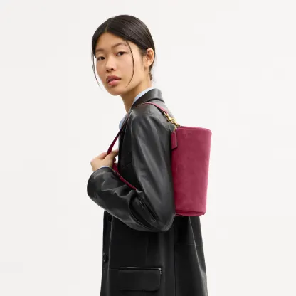 COACH®,Barrel Bag,Calfskin Leather,Suede,Barrel Bag,Pendant,Lined,Adjustable,Brass,Casual,,Detail View