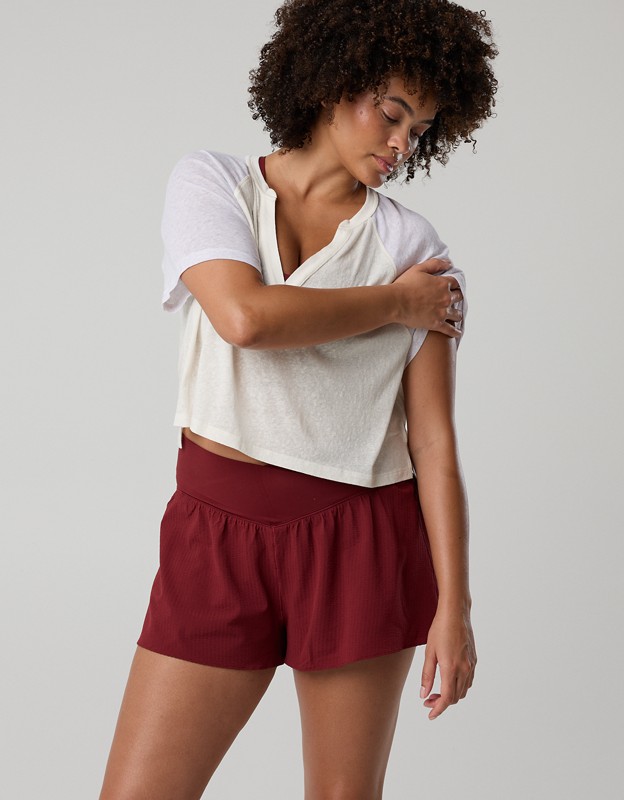 OFFLINE By Aerie Real Me Seersucker Crossover Flowy Short - Deep Ruby