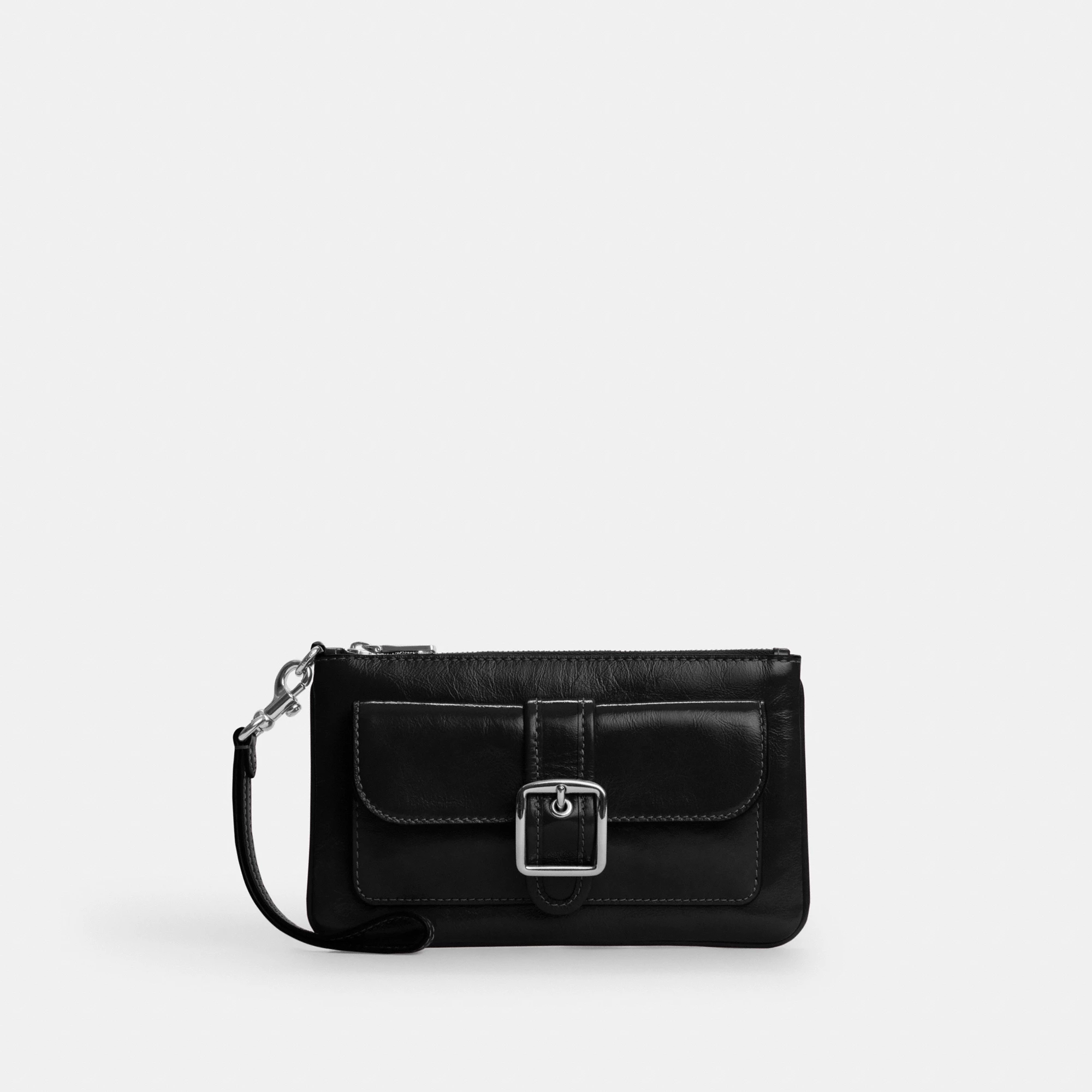 COACH®,Ashton Wristlet,Leather,Recycled Polyester,Pouch,Wristlet,Casual,Black,Front View