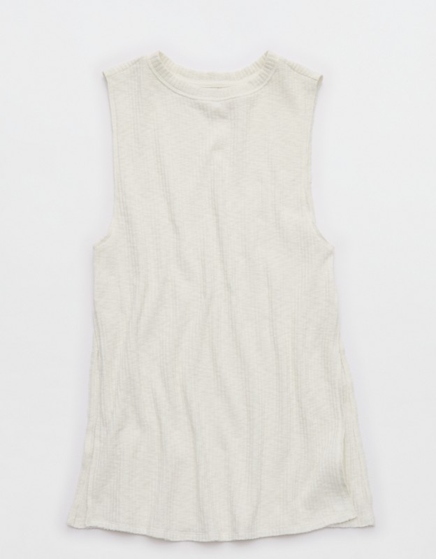 Aerie Textured Rib Tunic Tank Top - Soft Muslin