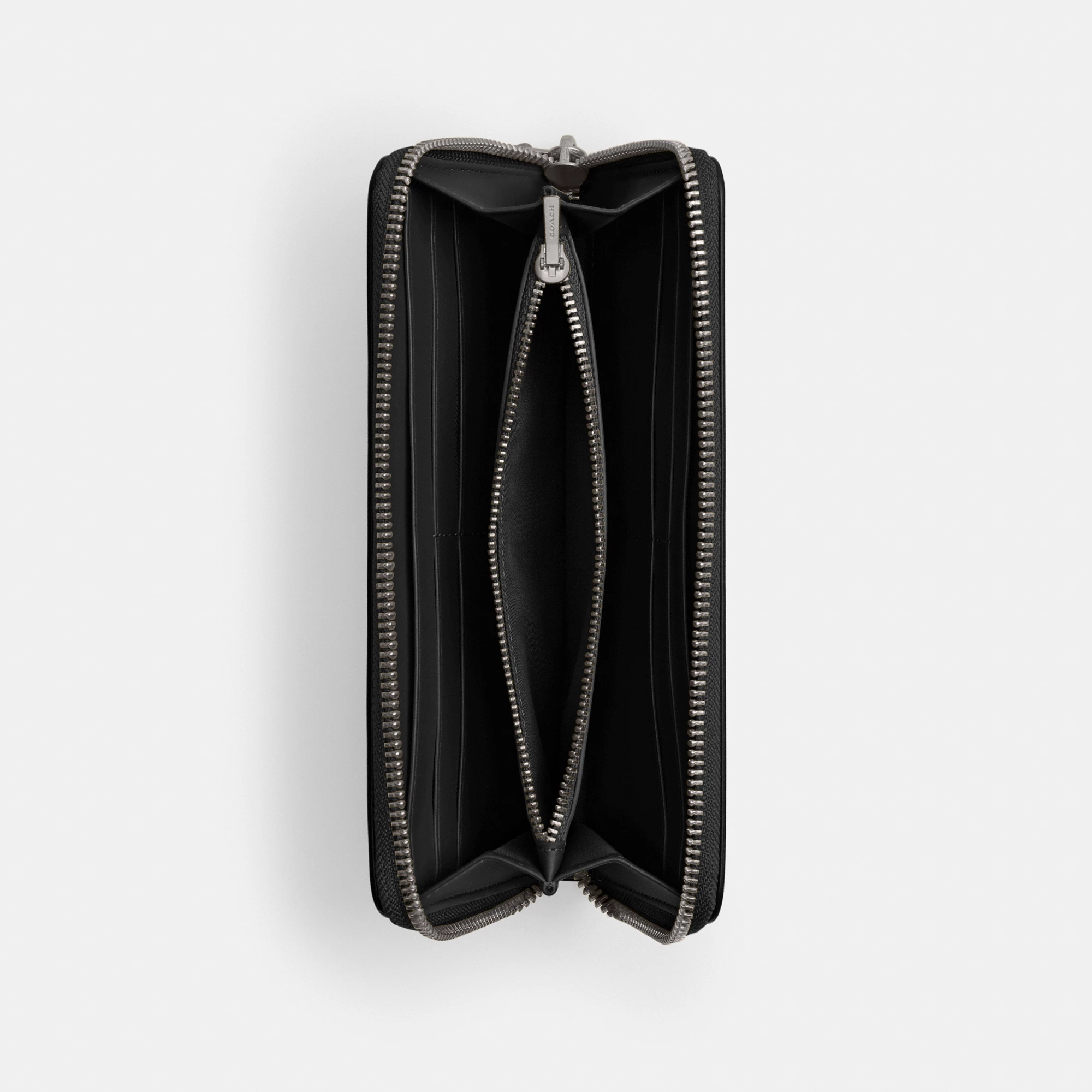 COACH®,Essential Slim Accordion Zip Wallet,Calfskin Leather,Leather,Continental,Logo,Metal,Casual,Black,Inside View,Top View