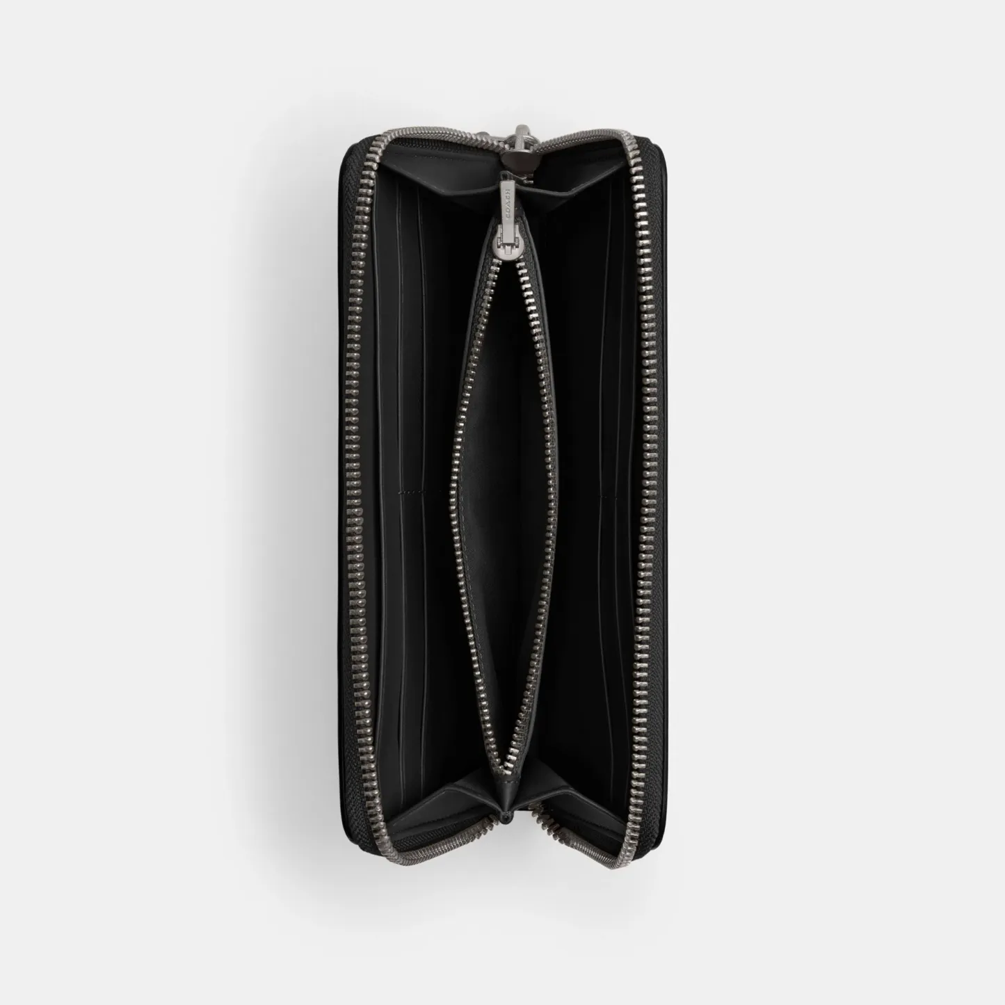 COACH®,Essential Slim Accordion Zip Wallet,Calfskin Leather,Leather,Continental,Logo,Metal,Casual,Black,Inside View,Top View