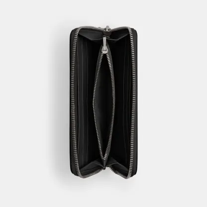 COACH®,Essential Slim Accordion Zip Wallet,Calfskin Leather,Leather,Continental,Logo,Metal,Casual,Black,Inside View,Top View