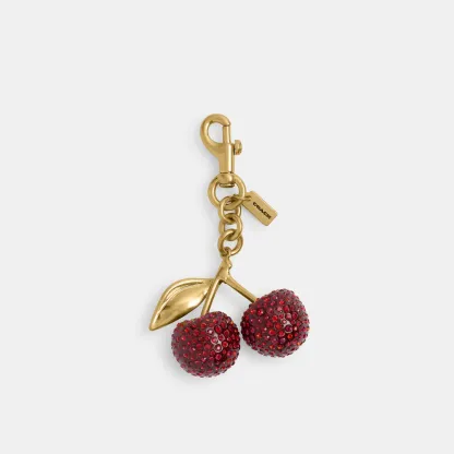 COACH®,Crystal Cherry Bag Charm,Bag Charm,Crystal,Resin,Metal Material,Plastic,Glitter,Embellished,Rhinestones,3D Embellis...,Maroon,Front View