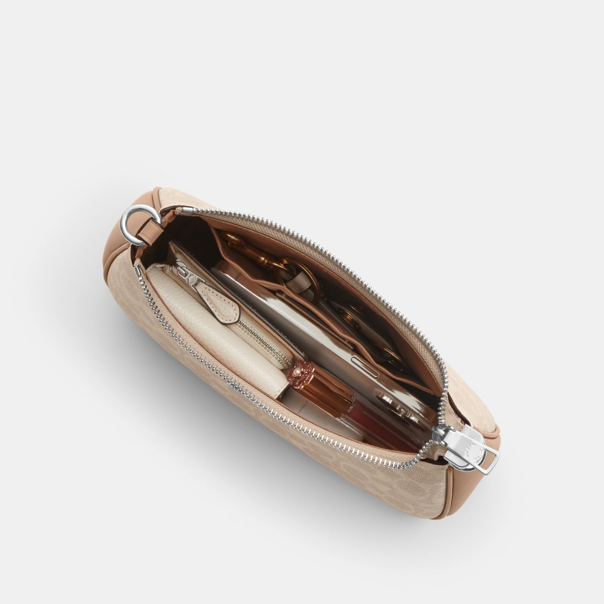COACH®,Teri Shoulder Bag In Signature Canvas,Shoulder Bag,Logo,Tag Embellishment,Embossed,Metal,Casual,Beige,Inside View,Top View