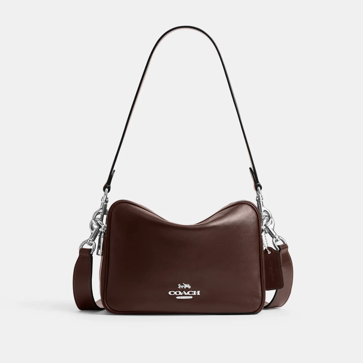 COACH®,Carey Crossbody Bag,Recycled Polyester,Leather,Camera Bag,Metal,Logo,Adjustable,Lined,Gold Metal,Casual,Brown,Front View
