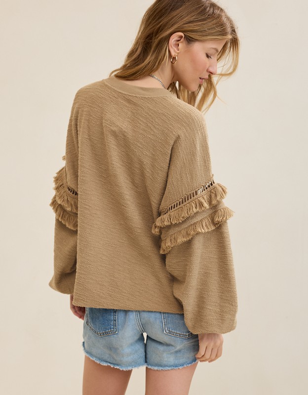 Aerie Textured Oversized Crew Sweatshirt - Toasted Almond