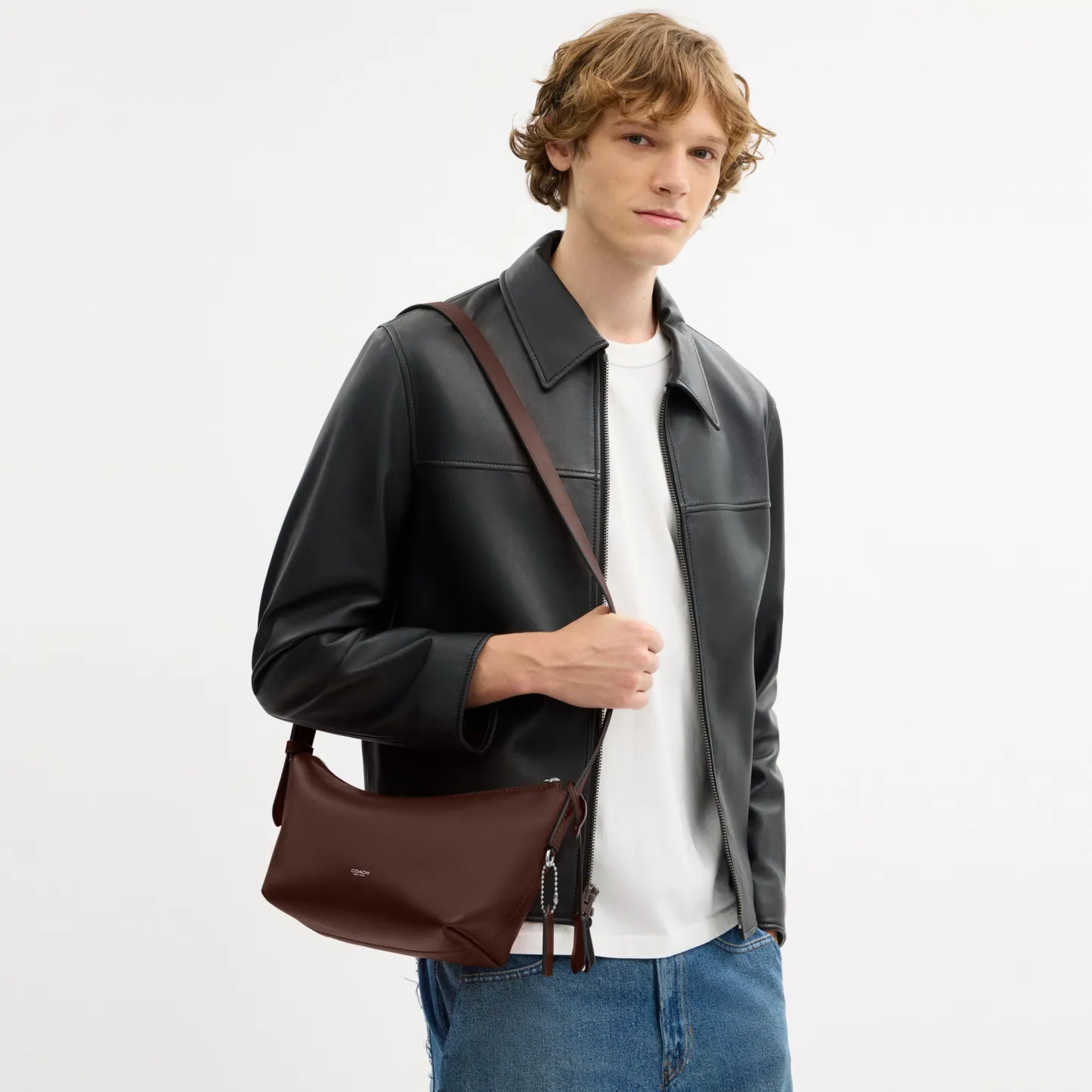 COACH®,Mott Sling Bag 22,Leather,Slingback,Crossbody,Metal Material,Logo,Adjustable,Silver Metal,Casual, Father's Day,Brown,Detail View