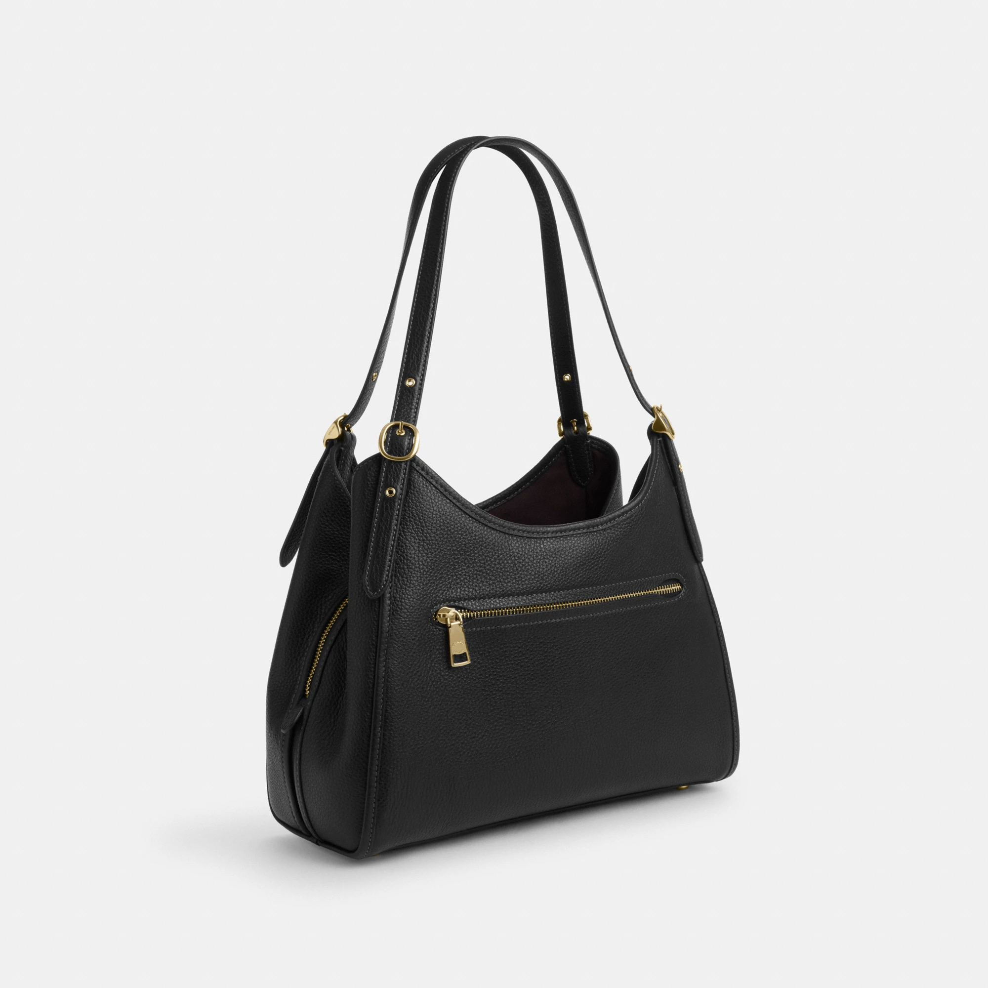 COACH®,Erin Shoulder Bag,Leather,Shoulder Bag,Logo,Gold Metal,Casual,Black,Angle View