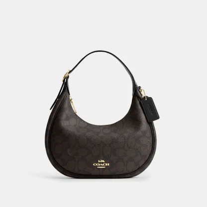 COACH®,Emily Shoulder Bag In Signature Canvas,Leather,Recycled Polyester,Canvas,Shoulder Bag,Metal,Pendant,Piping,Logo,Sus...,Black,Front View