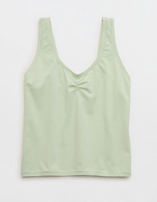 SMOOTHEZ Cotton Blend Ruched Tank Top - Aloe