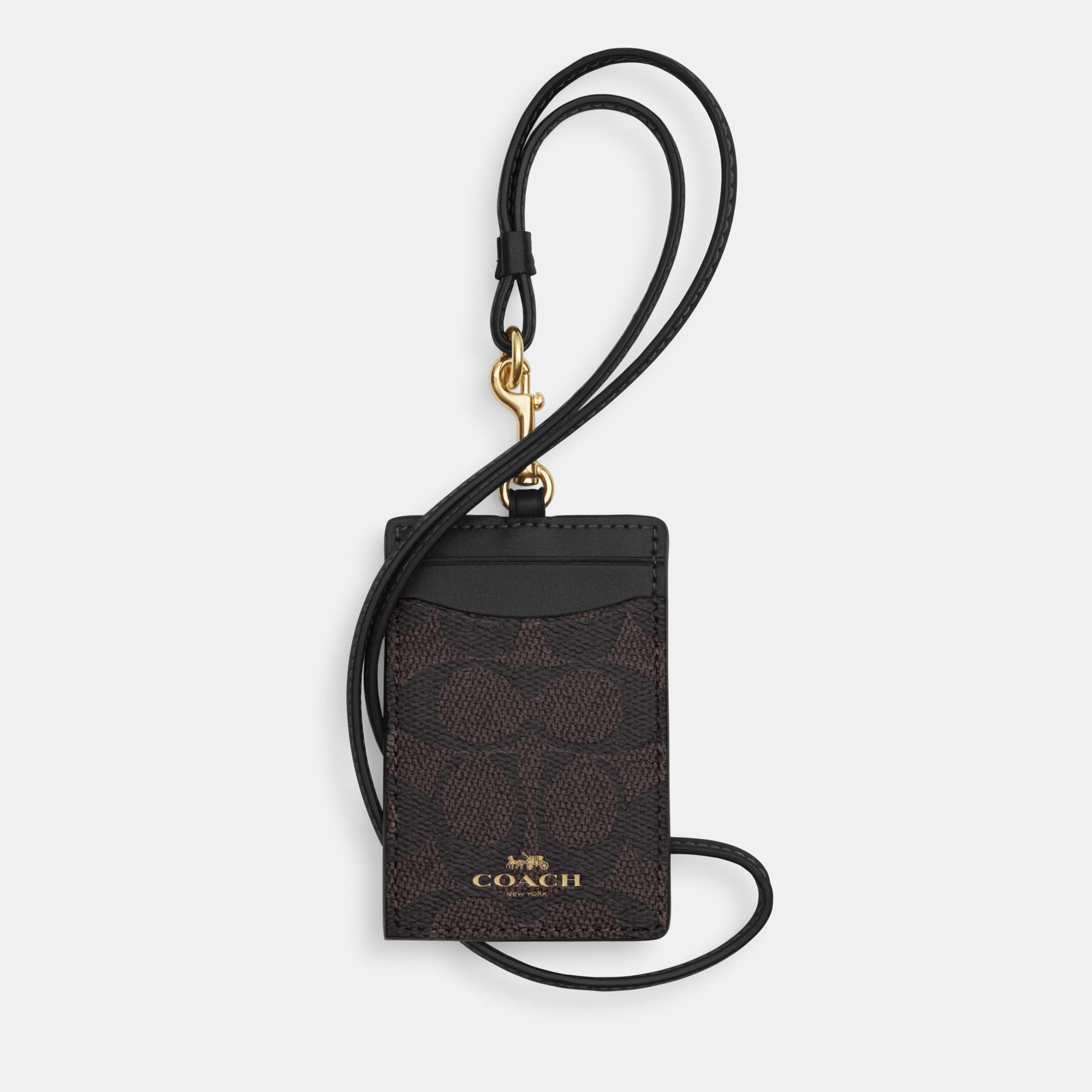 COACH®,Id Lanyard In Signaure Canvas,Canvas,Leather,Card Case,Color Block,Key Ring,Casual,Black,Front View