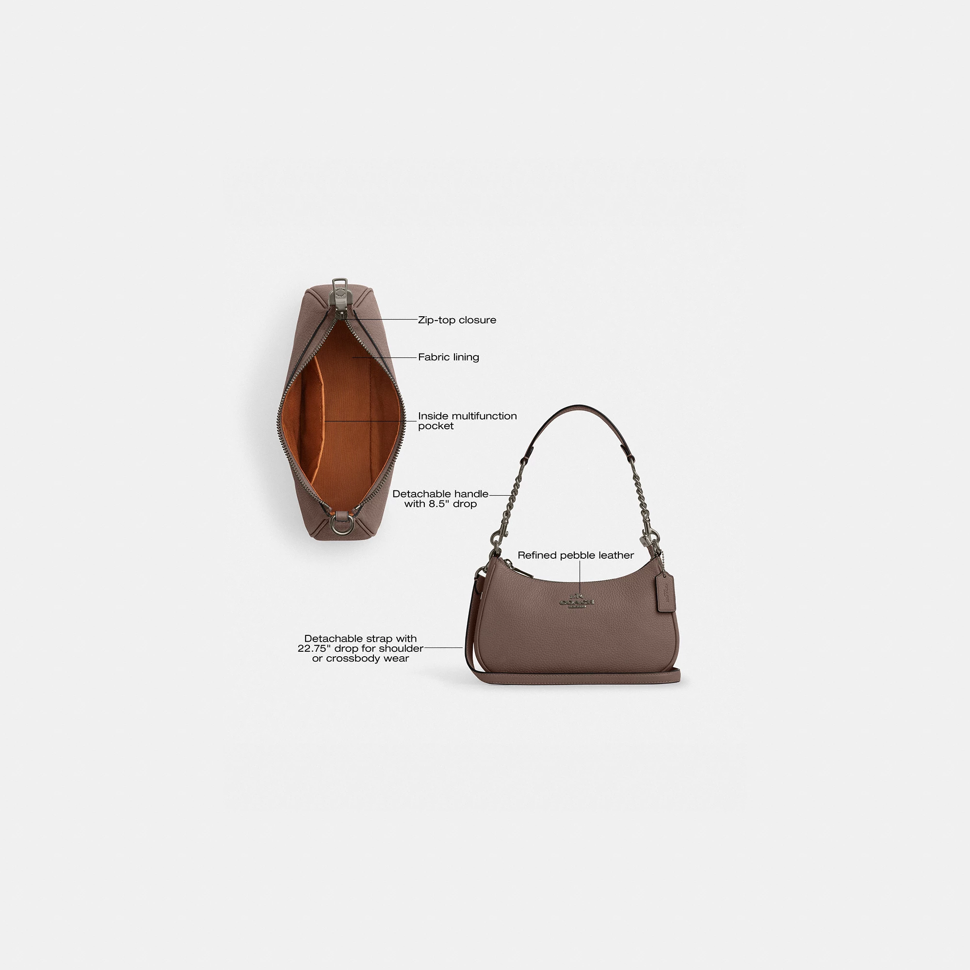 COACH®,Teri Shoulder Bag,Shoulder Bag,Chain Detail,Metal,Logo,Casual,Brown