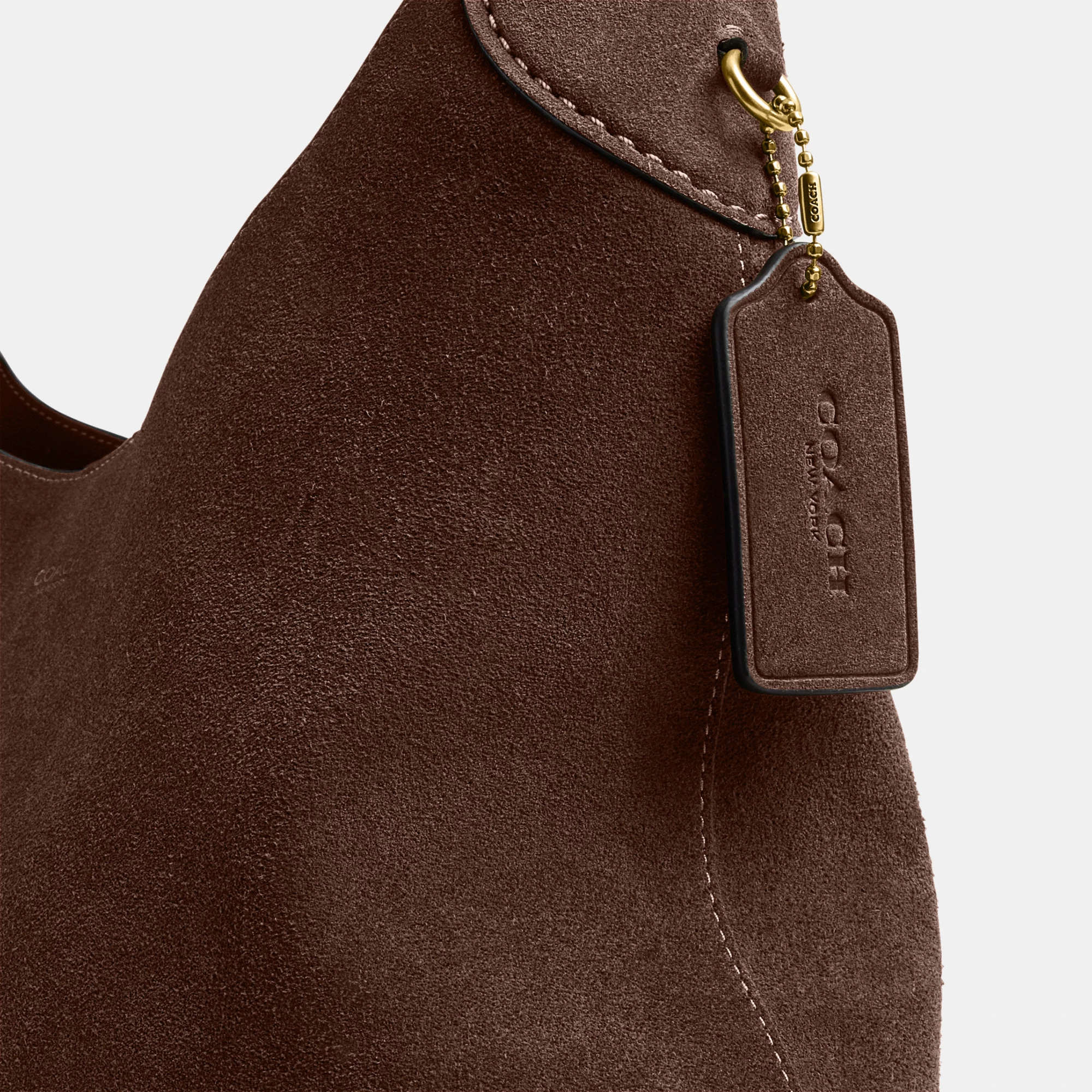 COACH®,Brooklyn Shoulder Bag 34,Suede,Hobo,Brass,Casual,Brown,Closer View
