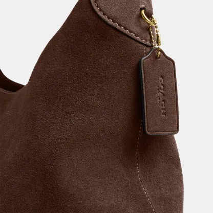 COACH®,Brooklyn Shoulder Bag 34,Suede,Hobo,Brass,Casual,Brown,Closer View