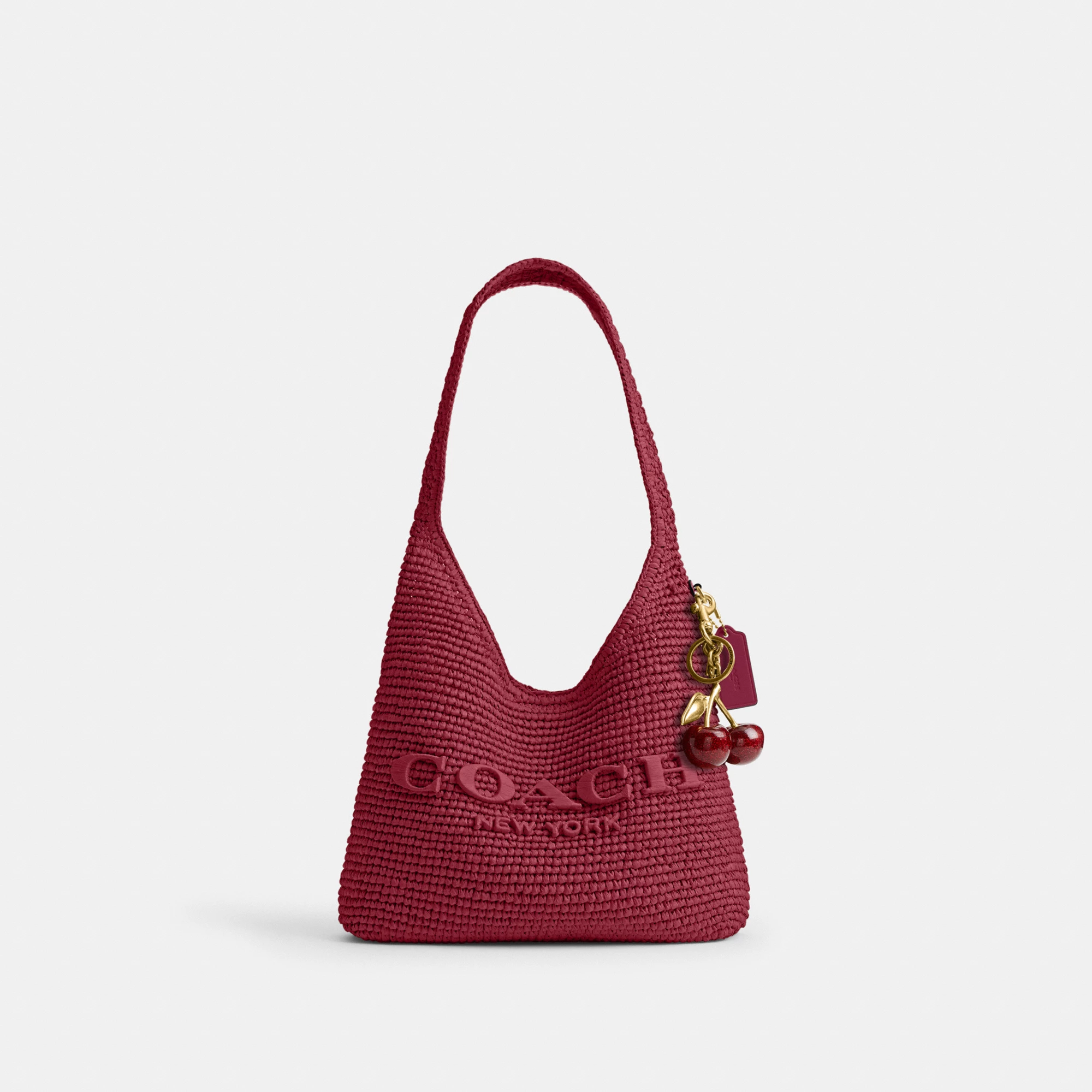 COACH®,Brooklyn Shoulder Bag 28,Calfskin Leather,Hobo,Straw,Applique,Pendant,Logo,Brass,Casual,,Angle View