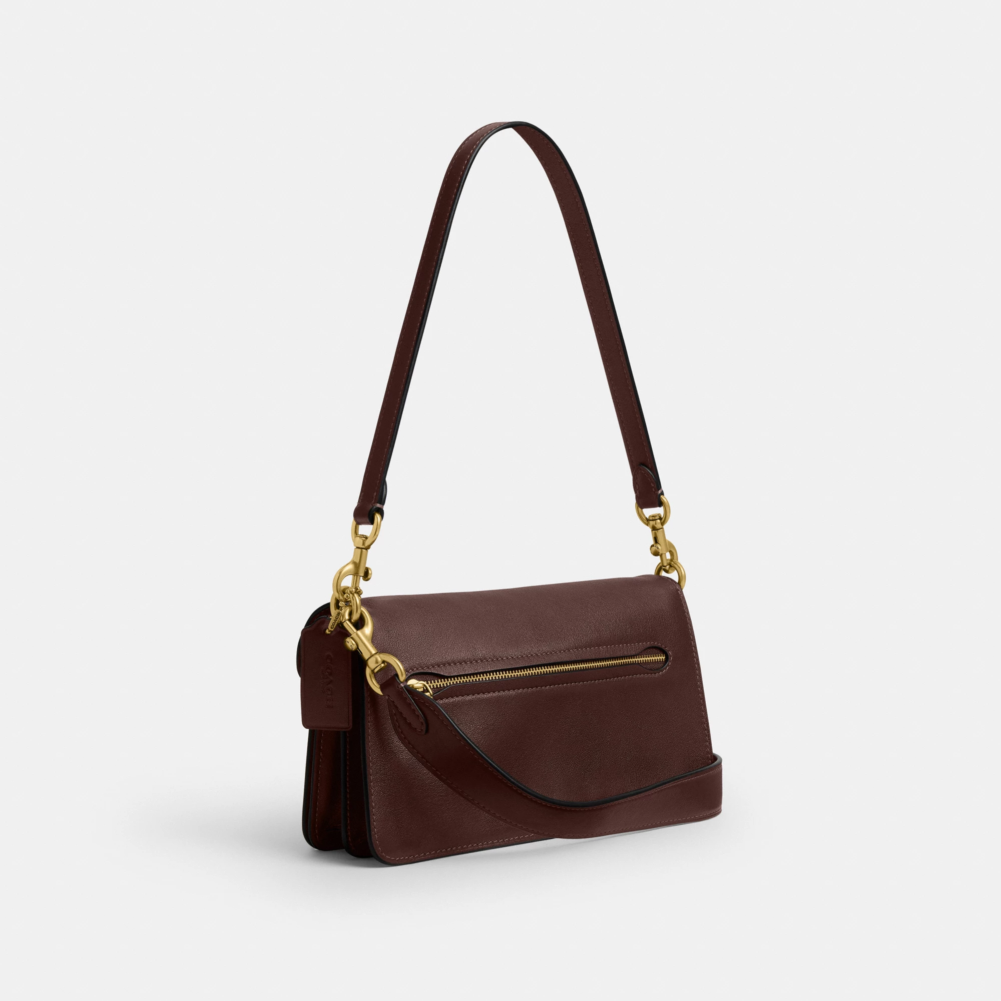 COACH®,Tabby Shoulder Bag 26,Leather,Shoulder Bag,Logo,Metal,Compact,Brass,Casual,Brown,Angle View