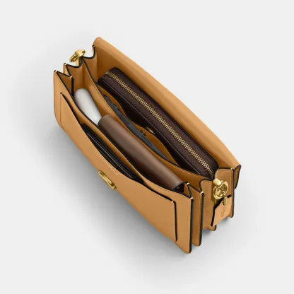 COACH®,Tabby Shoulder Bag 26,Leather,Shoulder Bag,Logo,Metal,Compact,Brass,Casual,Beige,Inside View,Top View