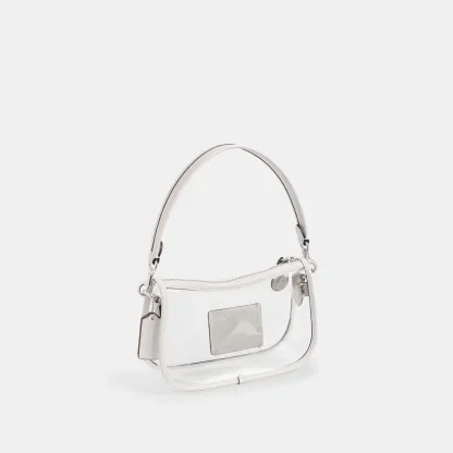 COACH®,Stadium Swinger Bag,Leather,Shoulder Bag,Sheer,Piping,Applique,Casual,White,Angle View