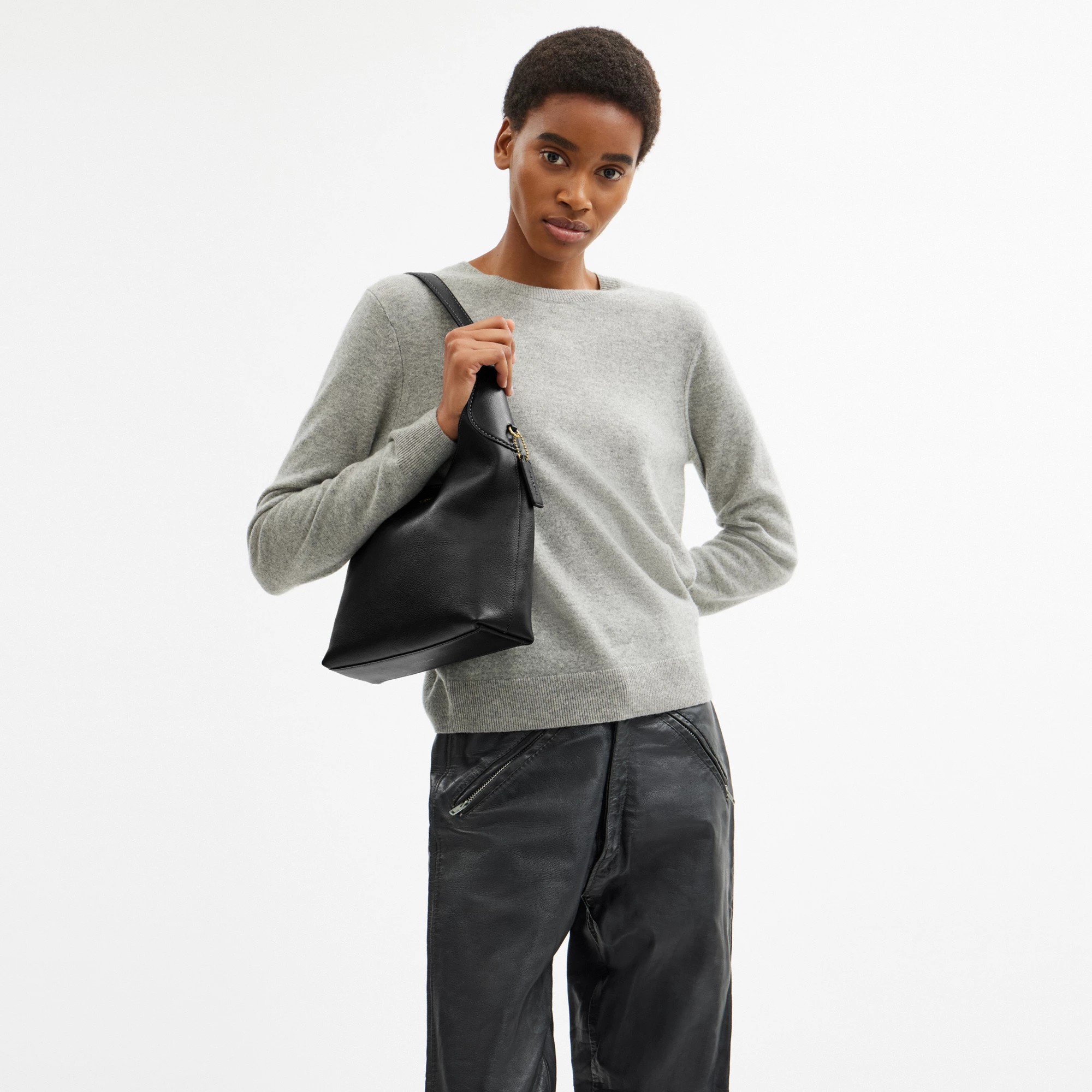 COACH®,Brooklyn Shoulder Bag 28,Leather,Hobo,Engraved Detail,Logo,Casual,Black,Detail View