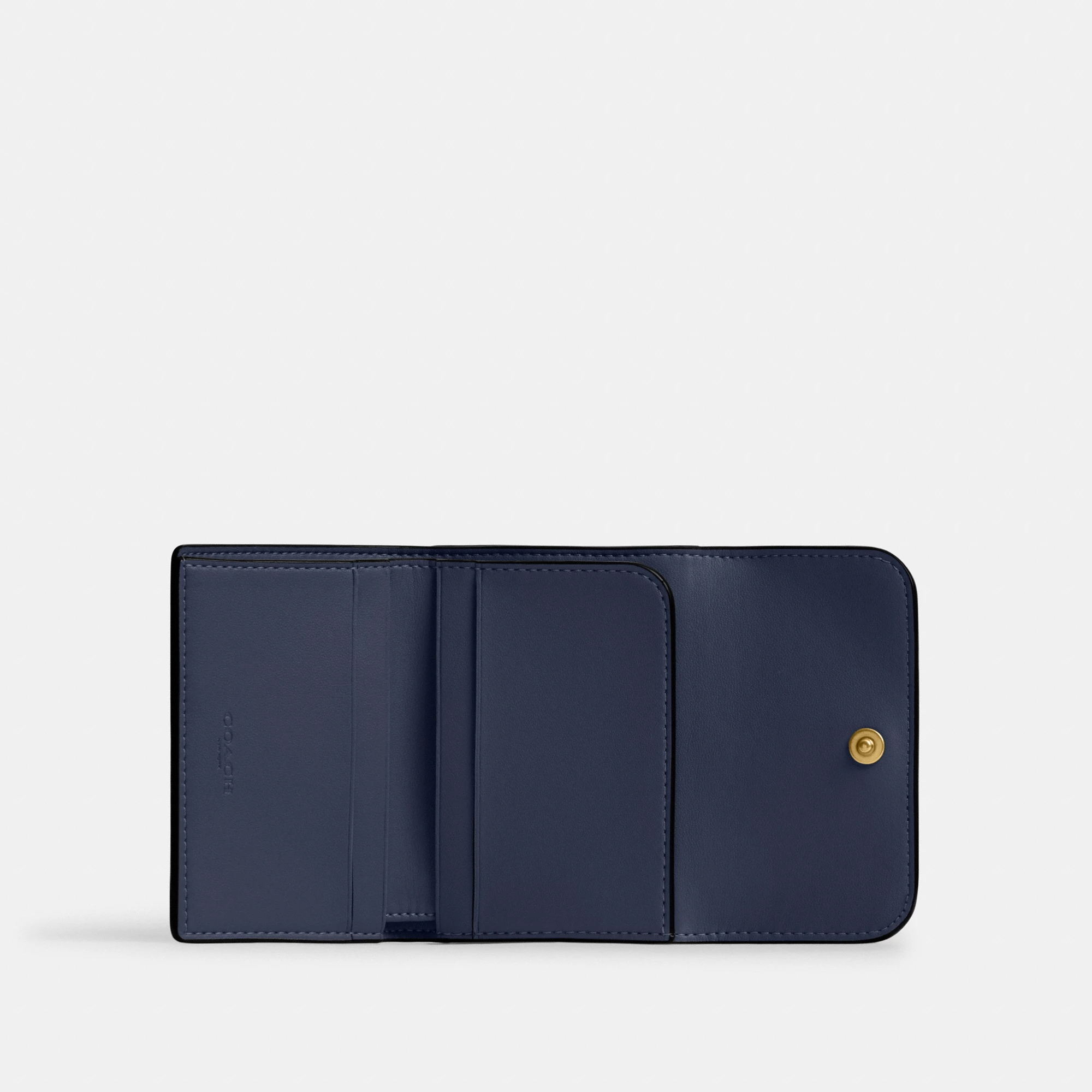 COACH®,Essential Card Holder Wallet,Leather,Calfskin Leather,Card Case,Bi Fold,Logo,Metal,Casual,Navy,Inside View,Top View