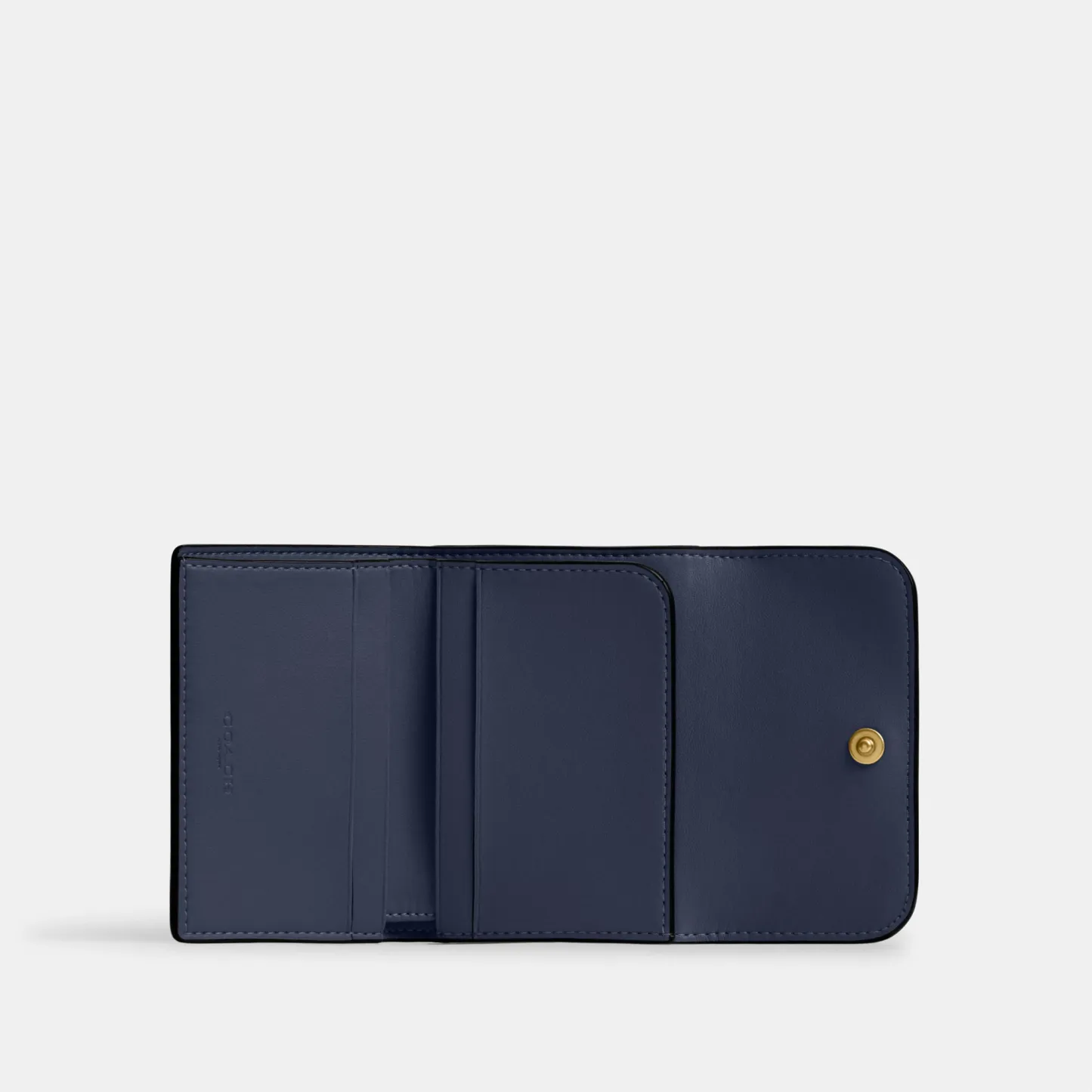 COACH®,Essential Card Holder Wallet,Leather,Calfskin Leather,Card Case,Bi Fold,Logo,Metal,Casual,Navy,Inside View,Top View