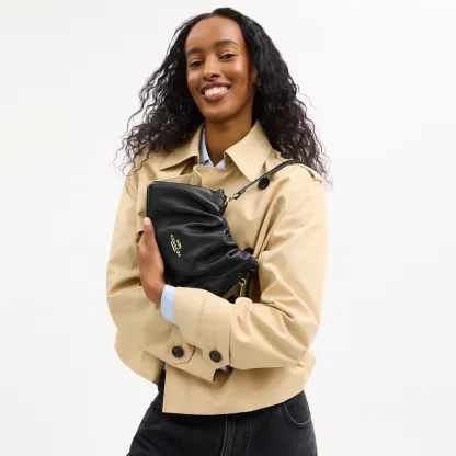COACH®,Faye Shoulder Bag With Quilting,Shoulder Bag,Ball Embellishment,Logo,Metal,Lined,Adjustable,Gold Metal,Day Party,Black,Detail View