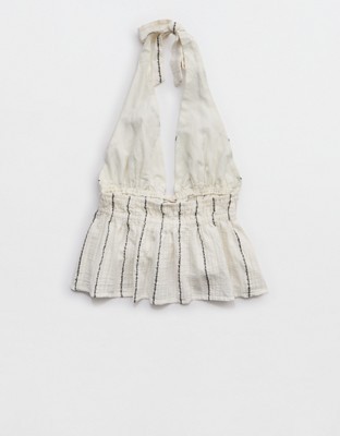 Aerie Beach Textured Halter Top - Soft Muslin