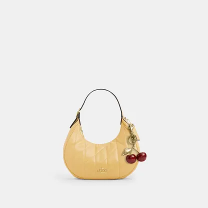 COACH®,Emily Shoulder Bag With Quilting,Recycled Polyester,Leather,Hobo,Pendant,Metal,Sustainable,Adjustable,Gold Metal,Da...,Beige,Angle View