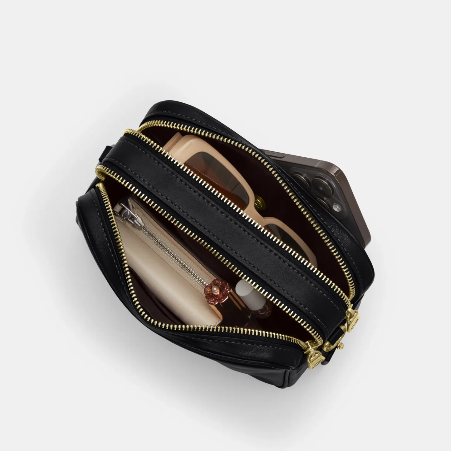 COACH®,Mini Carey Crossbody Bag,Leather,Recycled Polyester,Crossbody,Logo,Metal,Casual,Black,Inside View,Top View