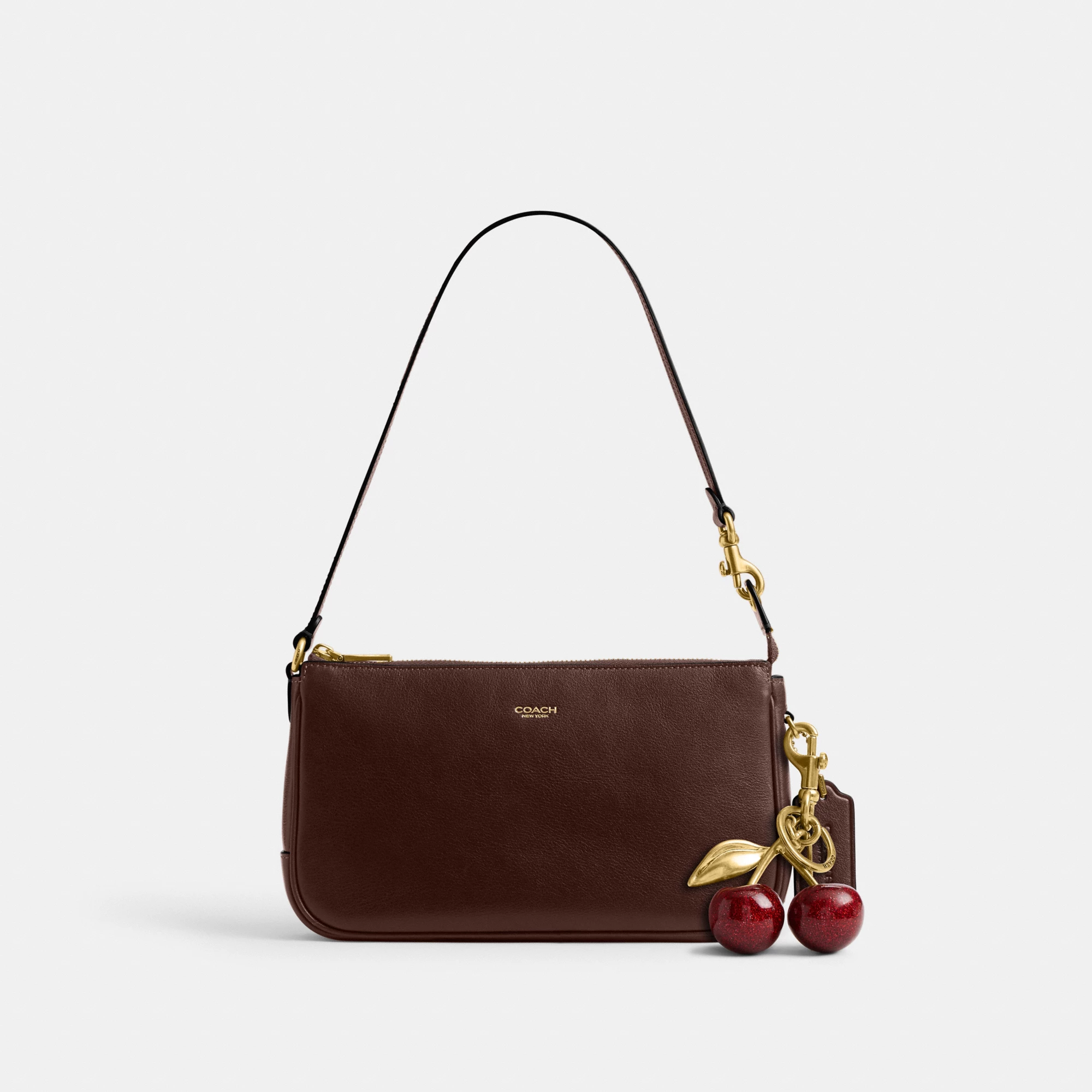 COACH®,Plaza Bag,Fabric,Leather,Shoulder Bag,Logo,Compact,Lined,Gold Metal,Casual,Brown,Angle View