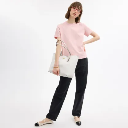 COACH®,City Tote Bag In Signature Canvas,Tote,Metal,Tag Embellishment,Color Block,Embossed,Piping,Logo,Casual,Gray,Detail View