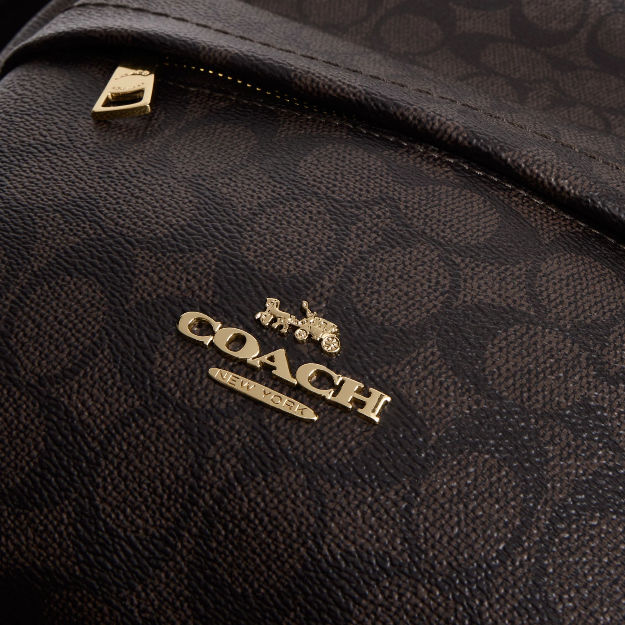 COACH®,Taylor Small Backpack In Signature Canvas,Recycled Polyester,Canvas,Backpack,Metal,Logo,Adjustable,Gold Metal,Casual,Black,Closer View